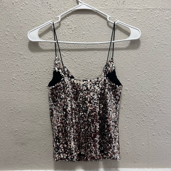 Thirty Thirty Sequin Drape Neck Tank Crop Top NWT - Picture 3 of 6